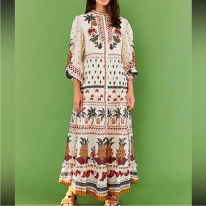 NWT Farm Rio off white made in brazil embroidered maxi dress